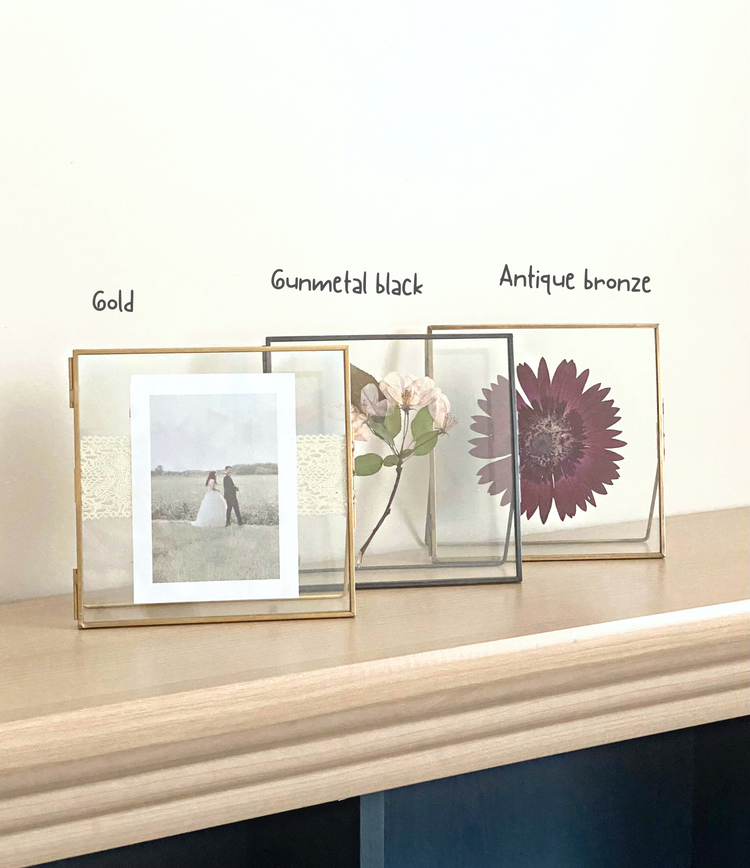 Standing Double Glass Frames | Metal Floating Picture Frame | Set of 2