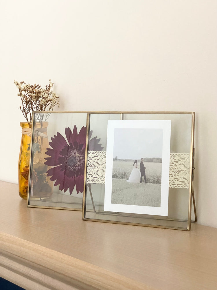 Standing Double Glass Frames | Metal Floating Picture Frame | Set of 2