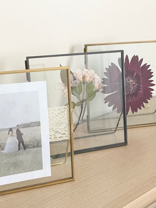 Standing Double Glass Frames | Metal Floating Picture Frame | Set of 2