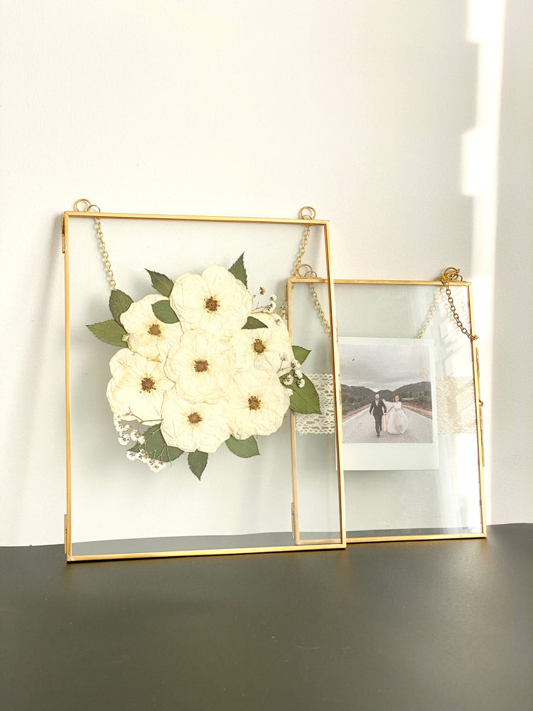 Hanging Double Glass Frames | Large Rectangular Tempered Glass Floating Picture Frames | Set of 2