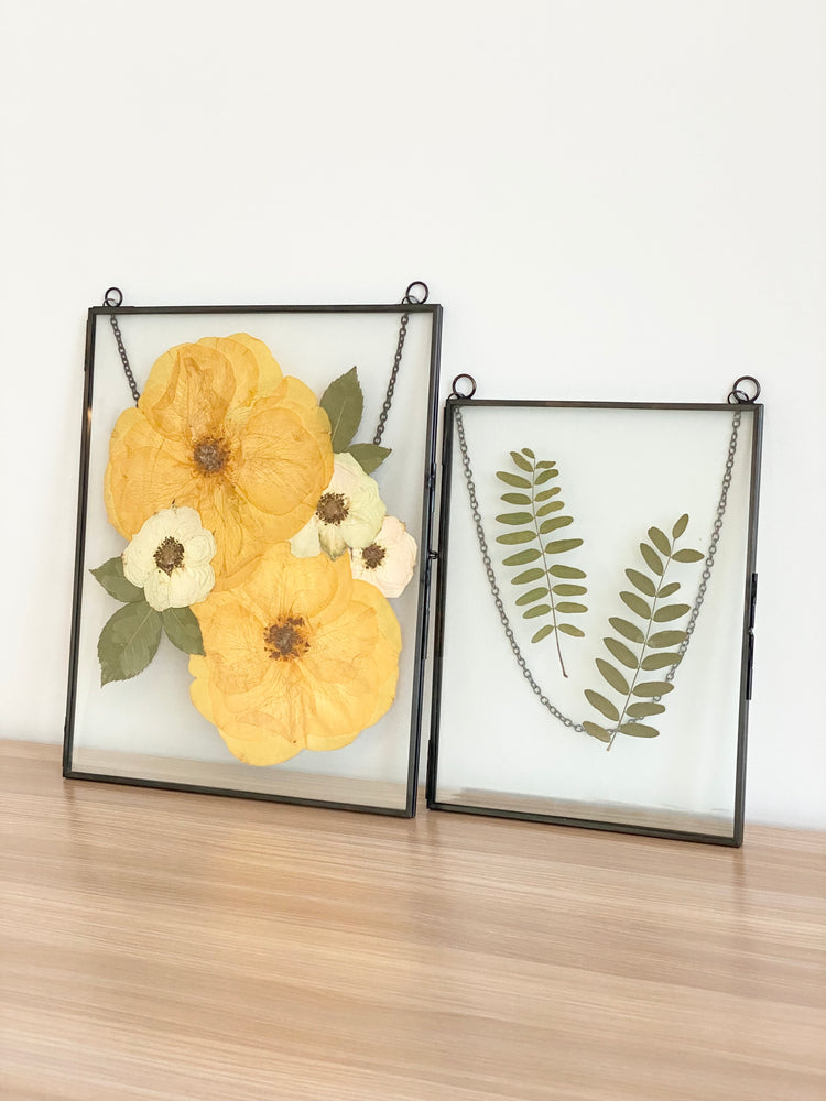 Hanging Double Glass Frames | Large Rectangular Tempered Glass Floating Picture Frames | Set of 2