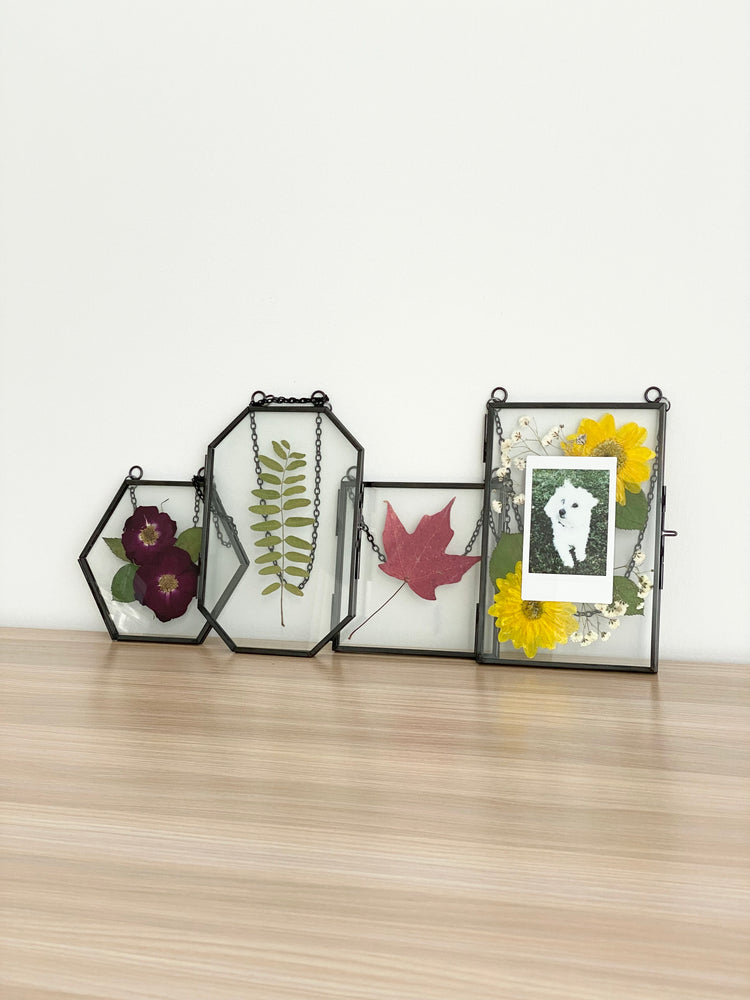 Hanging Double Glass Frames | Small Geometric Floating Glass Frames | Set of 3 or 4