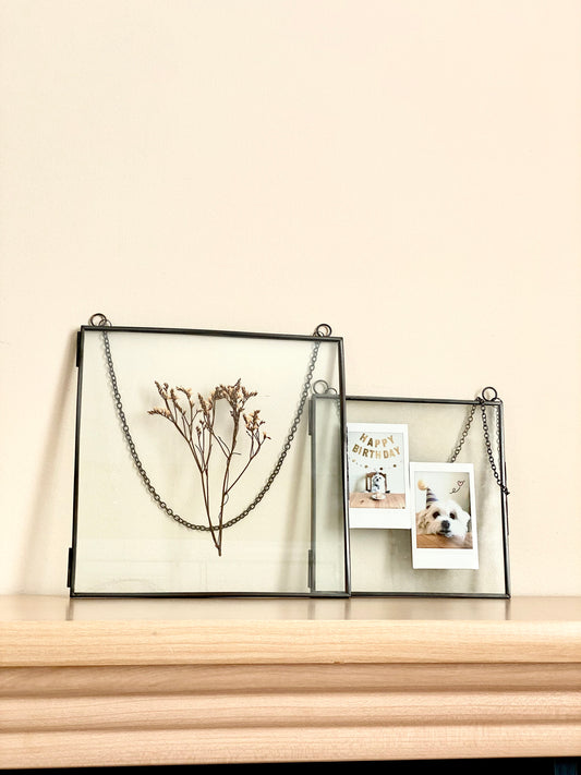 Hanging Double Glass Frames | Square Floating Picture Frame | Set of 2