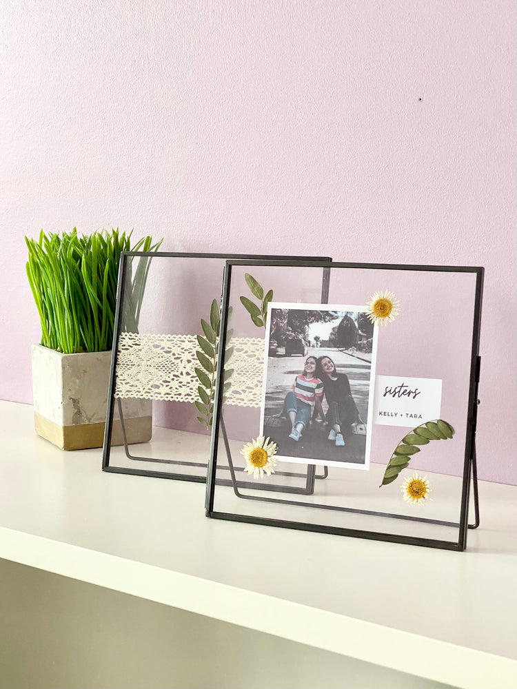 Standing Double Glass Frames | Metal Floating Picture Frame | Set of 2